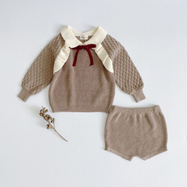 9M-4Y Toddler Girls Knitted Sets Lapel Sweater & Shorts Wholesale Girls Clothes KSV387468