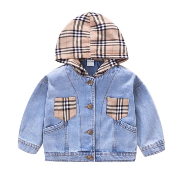 9M-6Y Toddler Girls Plaid Button Denim Jacket Wholesale Girls Fashion Clothes KCV387690
