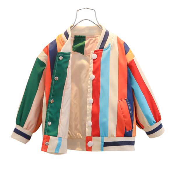 18M-10Y Big Kids Boys Rainbow Striped Baseball Jacket Kids Wholesale Clothing KCV387689