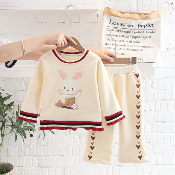 9M-3Y Baby Girl Sets Cartoon Bunny Print Striped Long-Sleeved Top And Heart-Shaped Pants Wholesale Baby Clothing KSV591218