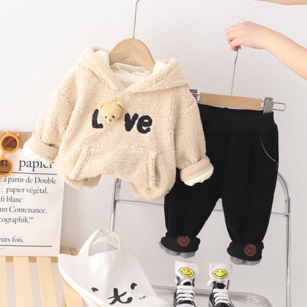 9M-4Y Toddler Boy Sets Long Sleeve Letter Bear Print Hooded Top And Pants Wholesale Boys Clothing KSV591219