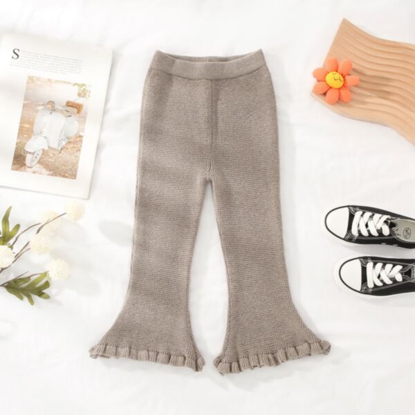 9M-6Y Toddler Girls Knitted Waffle Ruffle Flare Woolen Trousers Wholesale Girls Clothes KWPV387370
