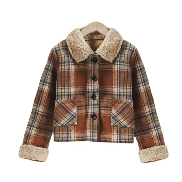 4-12Y Unisex Big Kids Plaid Padded Thickened Woolen Jacket & Coats Wholesale Kid Clothing KCV387274