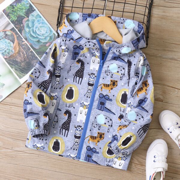 18M-10Y Kids Boys Cartoon Shark Lion Print Hooded Jacket Kids Clothes Wholesale KCV387356