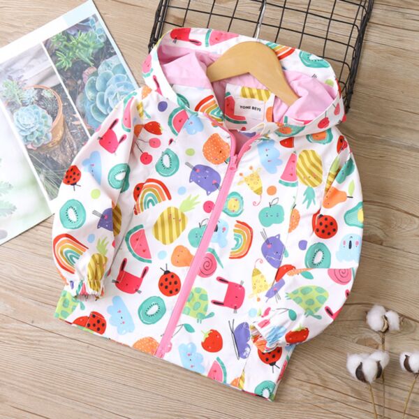 18M-10Y Kids Girls Cartoon Bunny Fruit Print Hooded Jacket Kids Clothes Wholesale KCV387354