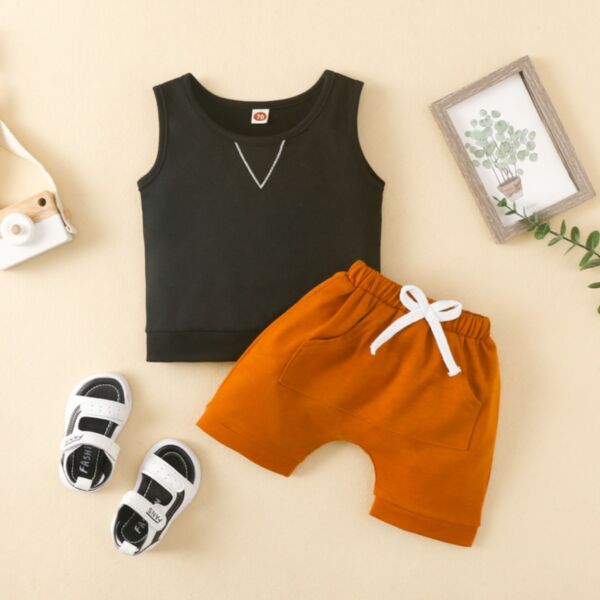 3-24M Solid Color Sleeveless Vest Tops And Shorts Set Two Pieces Baby Wholesale Clothing KSV492239
