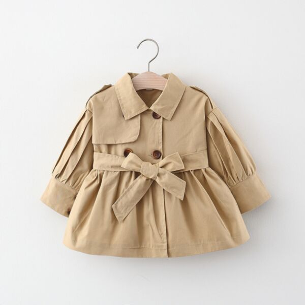 6M-3Y Windcoat Solid Color Long Sleeve Bowknot Belt Jacket Baby Wholesale Clothing KDV492230
