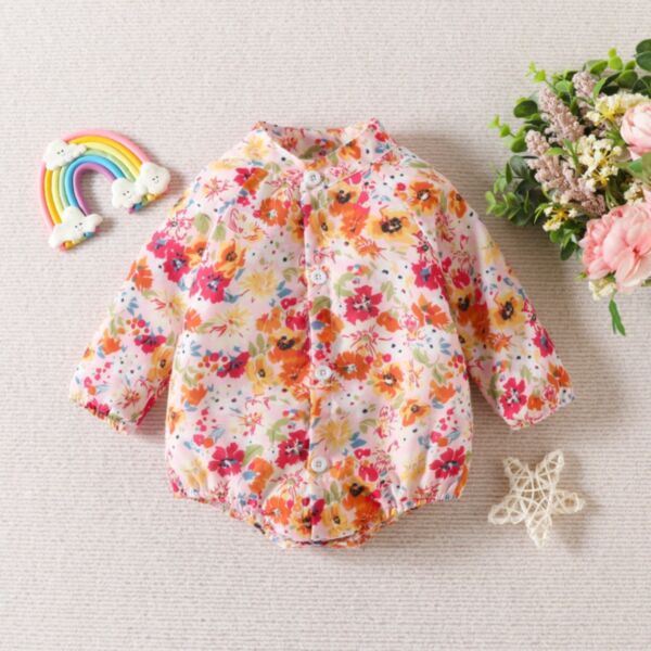 3-18M Floral Flower Print Long Sleeve Romper Onesies Baby Wholesale Clothing KJV492253