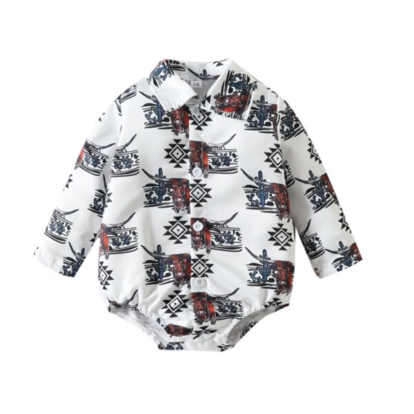 0-18M Cartoon Horse Print Colorblock Collar Onesies Romper Baby Wholesale Clothing KJV492254