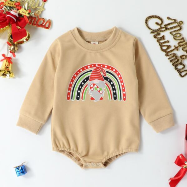 0-18M Christmas Rainbow Print Long Sleeve Beige Romper Onesies Baby Wholesale Clothing KJV492248