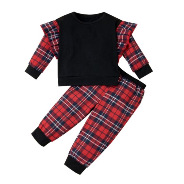 3-24M Baby Girls Sets Ruffled Plaid Long Sleeve Pullover & Pant Wholesale Baby Clothing KSV387712