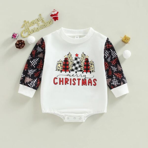 0-18M Christmas Tree Print Colorblock Round Neck Onesies Romper Baby Wholesale Clothing KJV492256