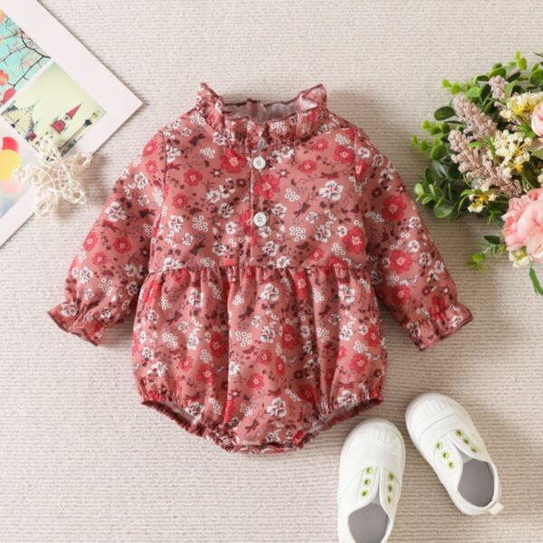 3-18M Floral Lotus Collar Sleeve Romper Onesies Baby Wholesale Clothing KJV492260
