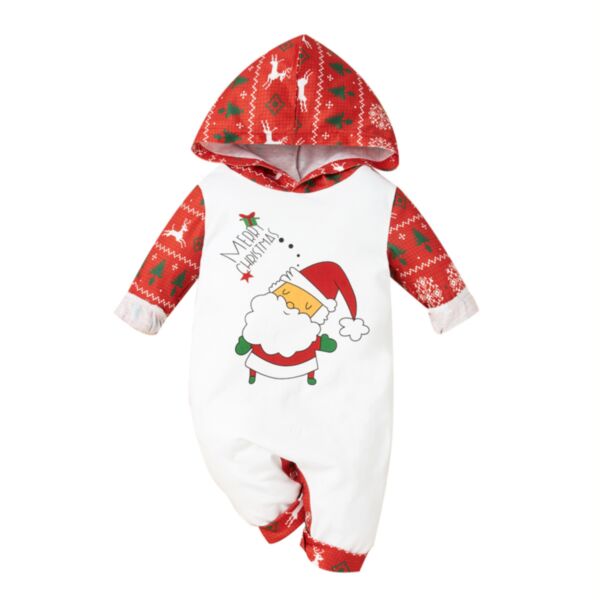 0-18M Baby Onesies Christmas Color Blocking Long Sleeve Cartoon Santa Claus Print Hooded Jumpsuit Wholesale Baby Clothing KJV591466
