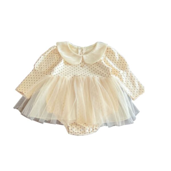 3-24M Baby Girl Onesies Long Sleeve Polka Dot Print Patchwork Mesh Hem Doll Neck Bodysuit Wholesale Baby Boutique Clothing KJV591403
