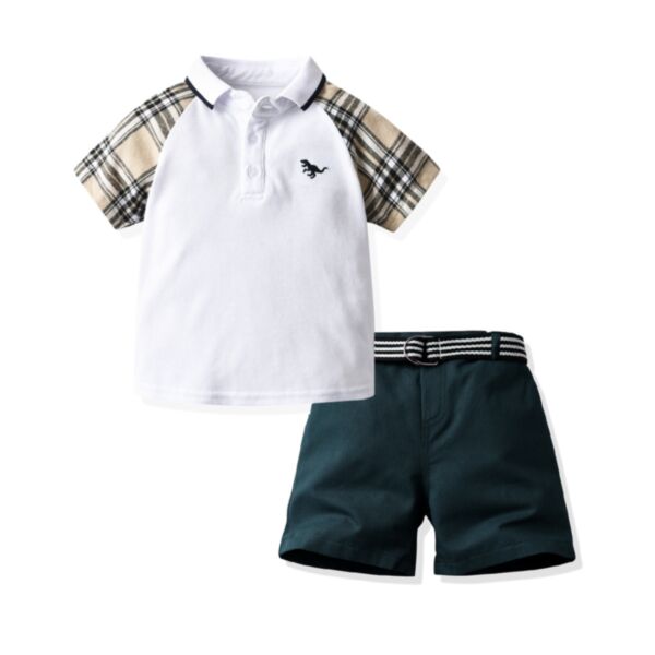 18M-6Y Colorblock Plaid Shirt And Solid Color Shorts Set Two Pieces Wholesale Kids Boutique Clothing KSV492290