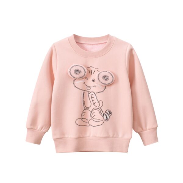 18M-7Y Frog Print Solid Color Long Sleeve Fleece Pullover Tops Wholesale Kids Boutique Clothing KPV492284