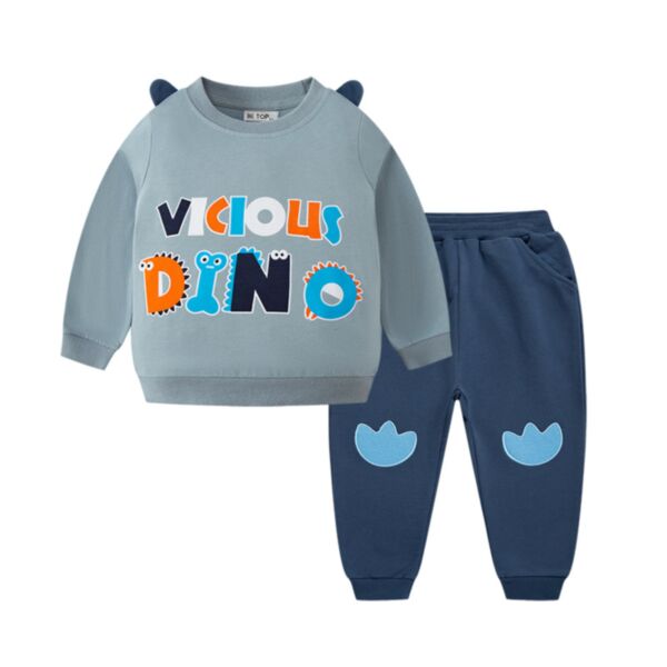 18M-7Y Cartoon Letter Print Dinosaur Pullover And Pants Set Two Pieces Wholesale Kids Boutique Clothing KKHQV492276