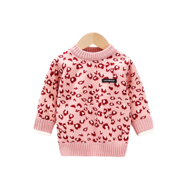 18M-7Y Fleece Knitwear Floral Pink Long Sleeve Sweater Pullover Wholesale Kids Boutique Clothing KTV492160