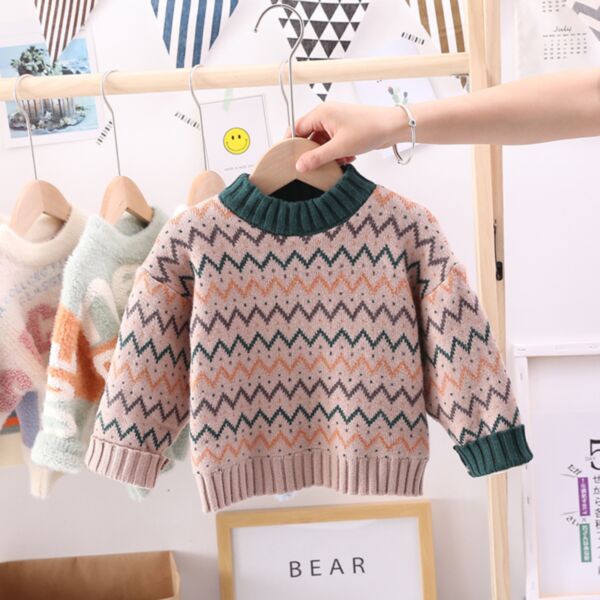 9M-7Y Colorblack Beige Line Print Sweater Wholesale Kids Boutique Clothing KTV492159