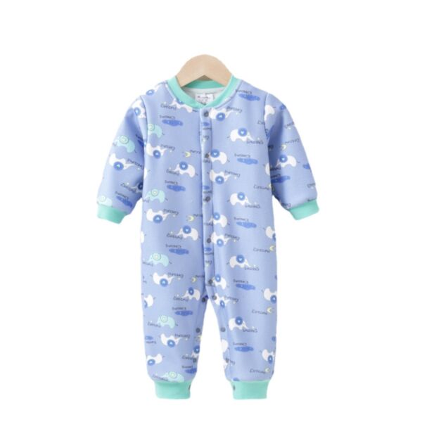 0-18M Baby Onesies Long-Sleeved Cartoon Elephant Letter Print Single-Breasted Jumpsuit Wholesale Baby Clothes KJV591362