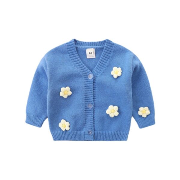 18M-6Y Toddler Girls Dimensional Floral V-Neck Knit Sweater Cardigan Wholesale Girls Clothes KCV387334