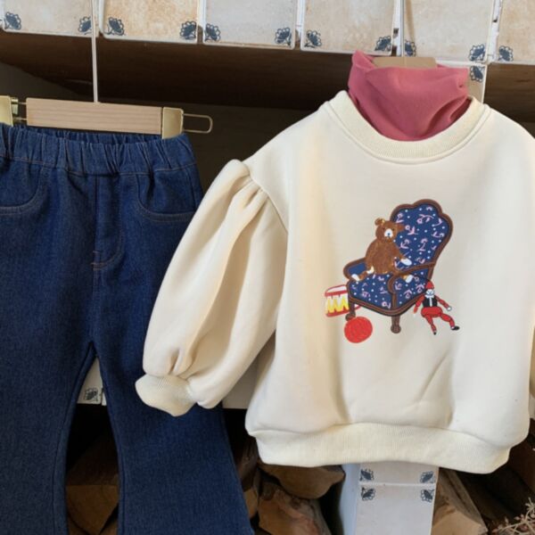  18M-6Y Toddler Girl Long Sleeve Cartoon Bear Print Round Neck Top Wholesale Girls Fashion Clothes KTV591280