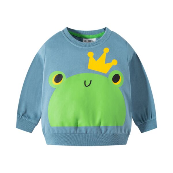 18M-7Y Frog Crown Cartoon Long Sleeve Pullover Tops Wholesale Kids Boutique Clothing KTV492274