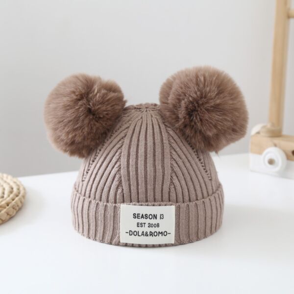Warm Two Furball Knitwear Wool Solid Color Hat Kid Wholesale Accessories  KHV491816