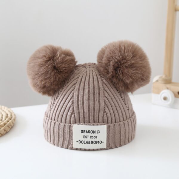 Warm Two Furball Knitwear Wool Solid Color Hat Kid Wholesale Accessories KHV491816