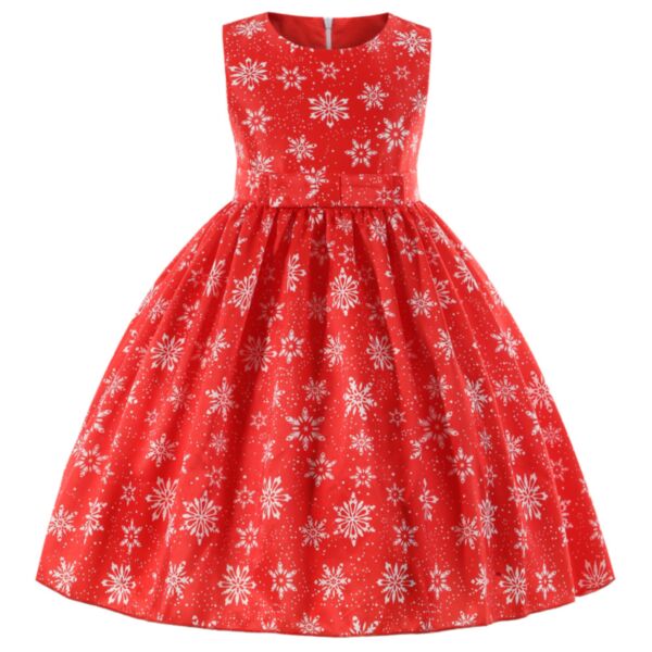 3-10Y Snow Print Red Sleeveless Bubble Dress Wholesale Kids Boutique Clothing KKHQV492112