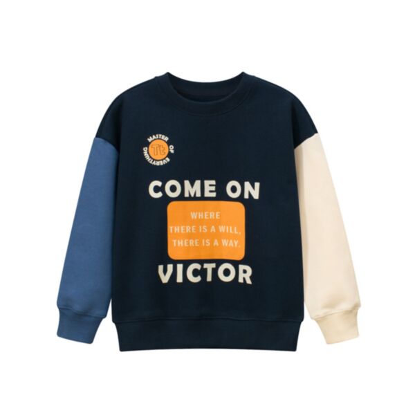 7-14Y Colorblock Letter Print Long Sleeve Round Neck Pullover Tops Wholesale Kids Boutique Clothing KTV492285