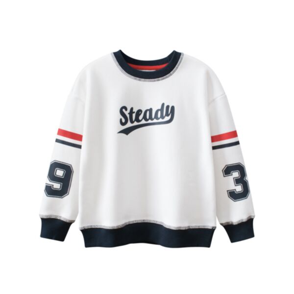 5-14Y Fleece Striped White Letter Print Long Sleeve Pullover Wholesale Kids Boutique Clothing KTV492281