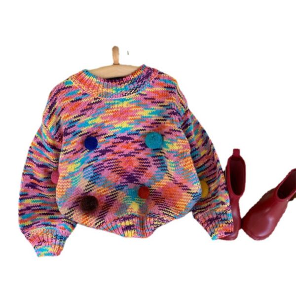 18M-6Y Toddler Girl Long Sleeve Rainbow Camouflage Round Neck Knit Top Wholesale Little Girl Clothing KTV591284