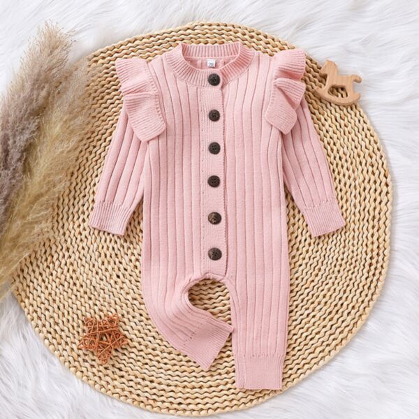 0-18M Flying Long Sleeve Solid Color Button Striped Jumpsuit Baby Wholesale Clothing KJV492345