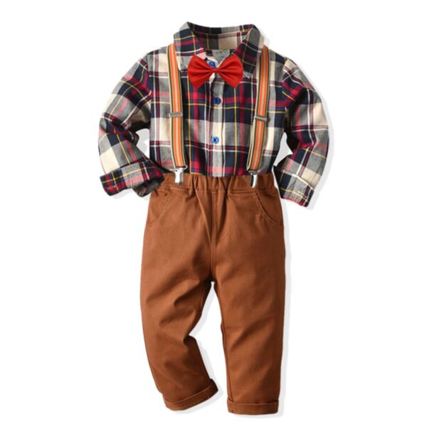 18M-7Y Toddler Boys Suit Sets Plaid Shirts And Suspender Pants Wholesale Boys Clothes KSV387752