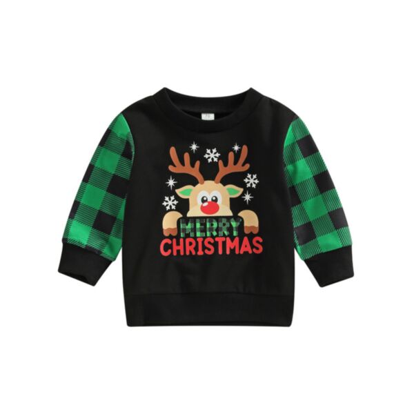 3M-3Y Baby Christmas Cartoon Deer Print Color Blocking Long Sleeve Pullover Wholesale Baby Clothes KTV387549