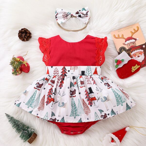 0-18M Christmas Lace Floral Flying Sleeveless Dress Romper Onesies Baby Wholesale Clothing KDV492365
