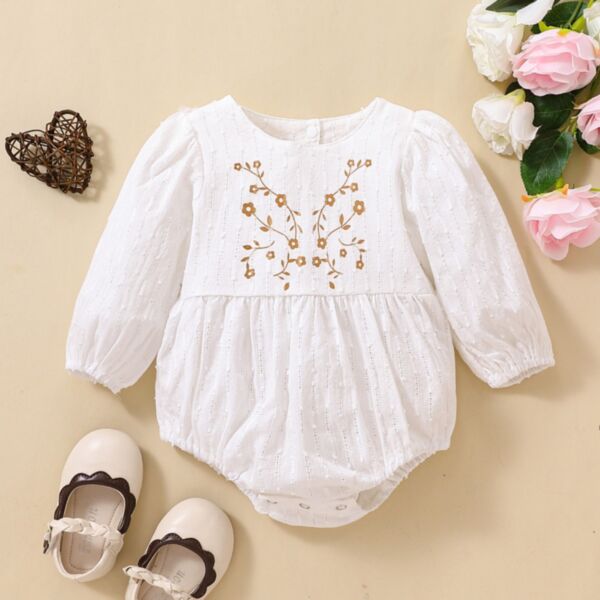 0-18M White Bubble Sleeve Floral Romper Onesies Baby Wholesale Clothing KJV492364