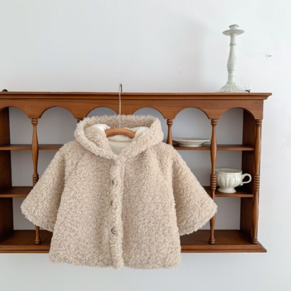 3-24M Plush Button Fleece Bubble Sleeve Thicken Coat With Hat Baby Wholesale Clothing KKHQV492369