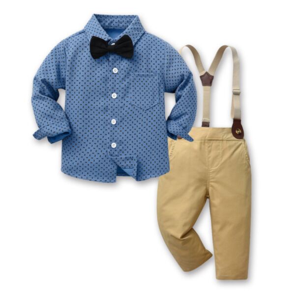 6M-5Y Doc Print Blue Long Sleeve Shirt And Suspender Pants Set Wholesale Kids Boutique Clothing KKHQV492373