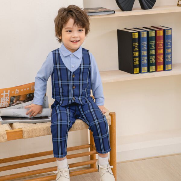 9M-4Y Toddler Boys Suit Sets Shirts & Plaid Vest & Pants Wholesale Boys Clothing KSV387716