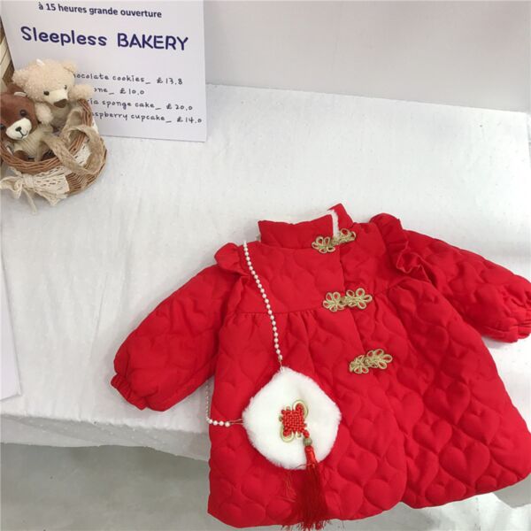 9M-6Y Chinese Tranditional Style Flower Button Red Cotton Padded Coat Jacekt Wholesale Kids Boutique Clothing KKHQV492302