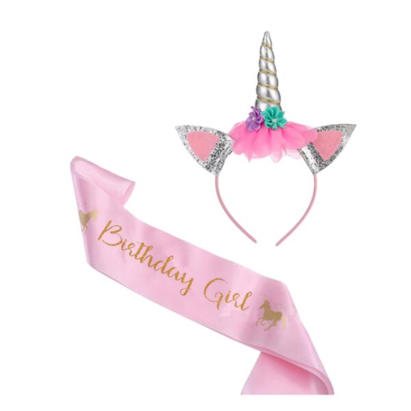Gold Unicorn Headband Headwear And Ceremonial Belt Birthday Set Kid Wholesale Accessories KHBV491776