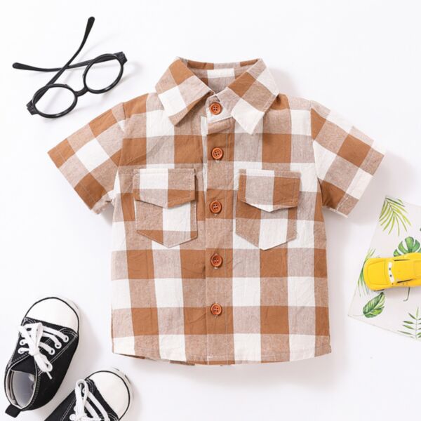 9M-3Y Plaid Short Sleeve Pocket Button Shirt Baby Wholesale Clothing KTV492333