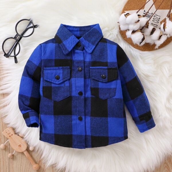 9M-4Y Deepblue Plaid Long Sleeve Button Shirt Wholesale Kids Boutique Clothing KTV492331