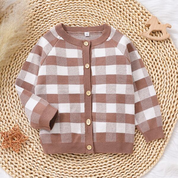 18M-6Y Plaid Knitwear Button Long Sleeve Cardigan Thin Coat Wholesale Kids Boutique Clothing KKHQV492339