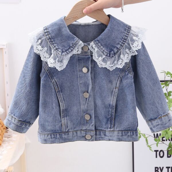18M-7Y Toddler Girls Lace Patchwork Lapel Denim Jackets Wholesale Girls Fashion Clothes KSV387478