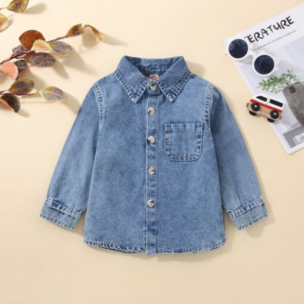 18M-6Y Denim Long Sleeve Button Shirt Wholesale Kids Boutique Clothing KTV492408