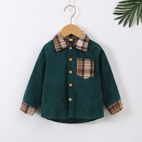 18M-6Y Demin Colorblock Long Sleeve Button Boy Shirt Wholesale Kids Boutique Clothing